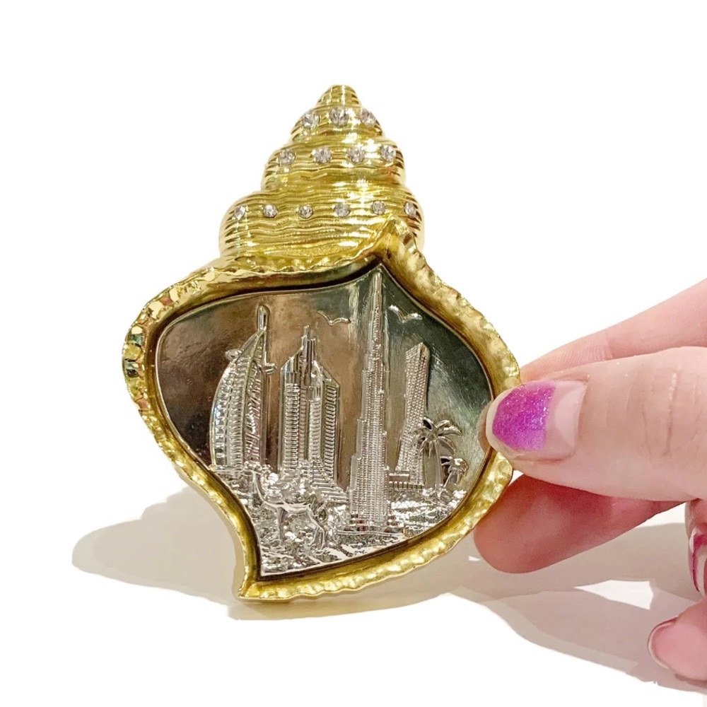 Rhinestone Dubai Metal Seashell  Magnet Gold Silver Fridge Landscape City Decor